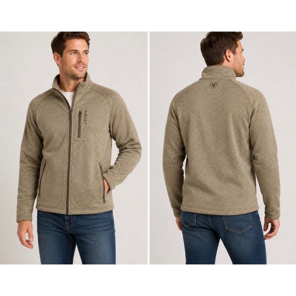 Ariat Caldwell Full Zip Sweater Mens XL Fleece Lined Honeycomb Jacket Brown NWOT
